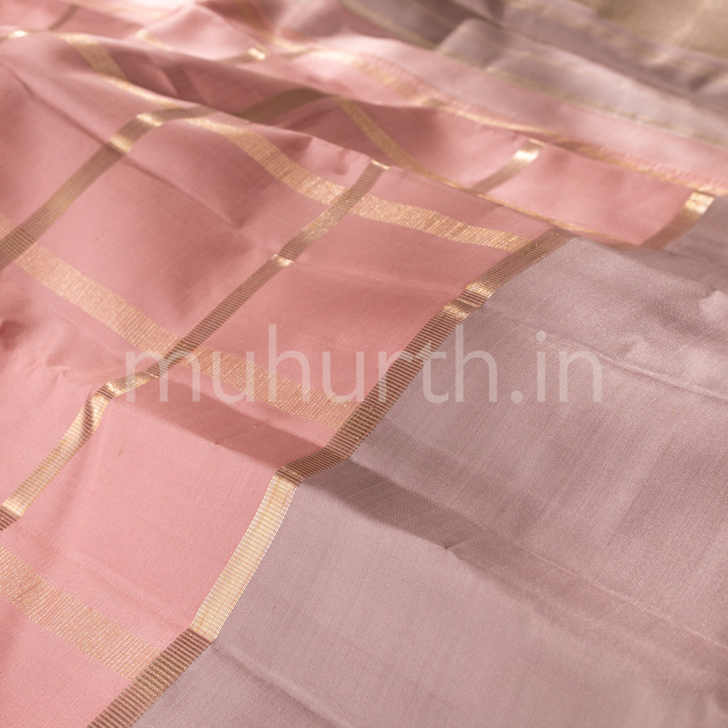 Baby Pink Kanjivaram Silk Saree with Light Mauve