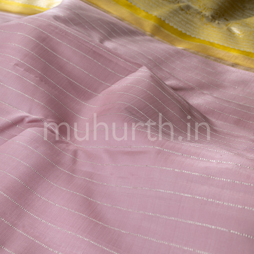 Baby Pink Kanjivaram Silk Saree with Mustard