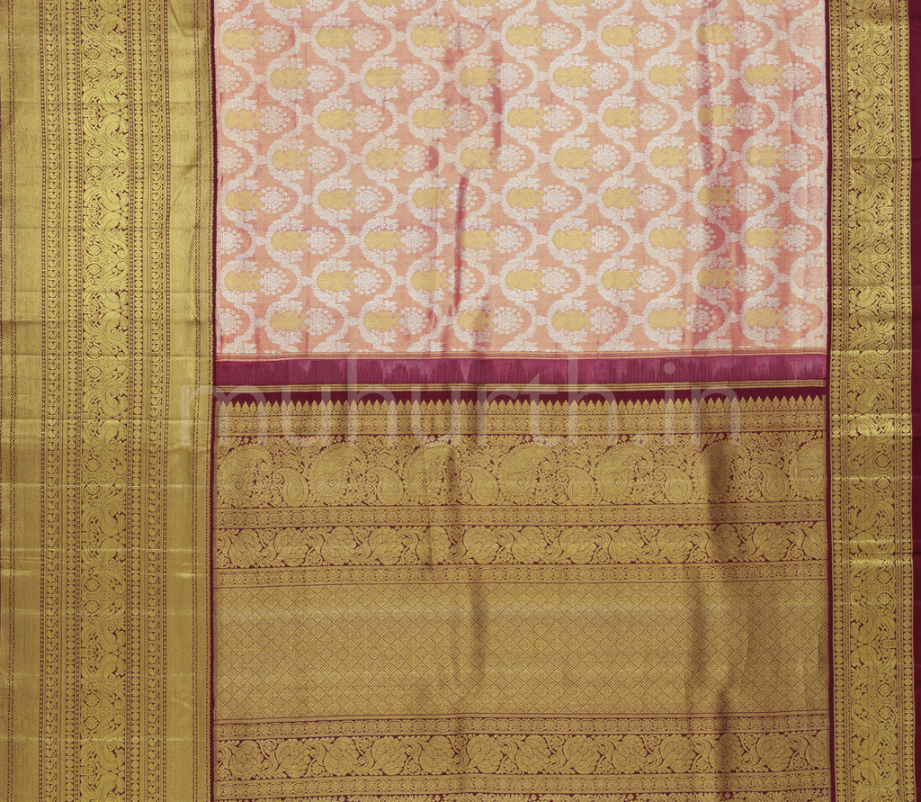 Peach Luxury Tissue Kanjivaram Silk Saree with Pakku