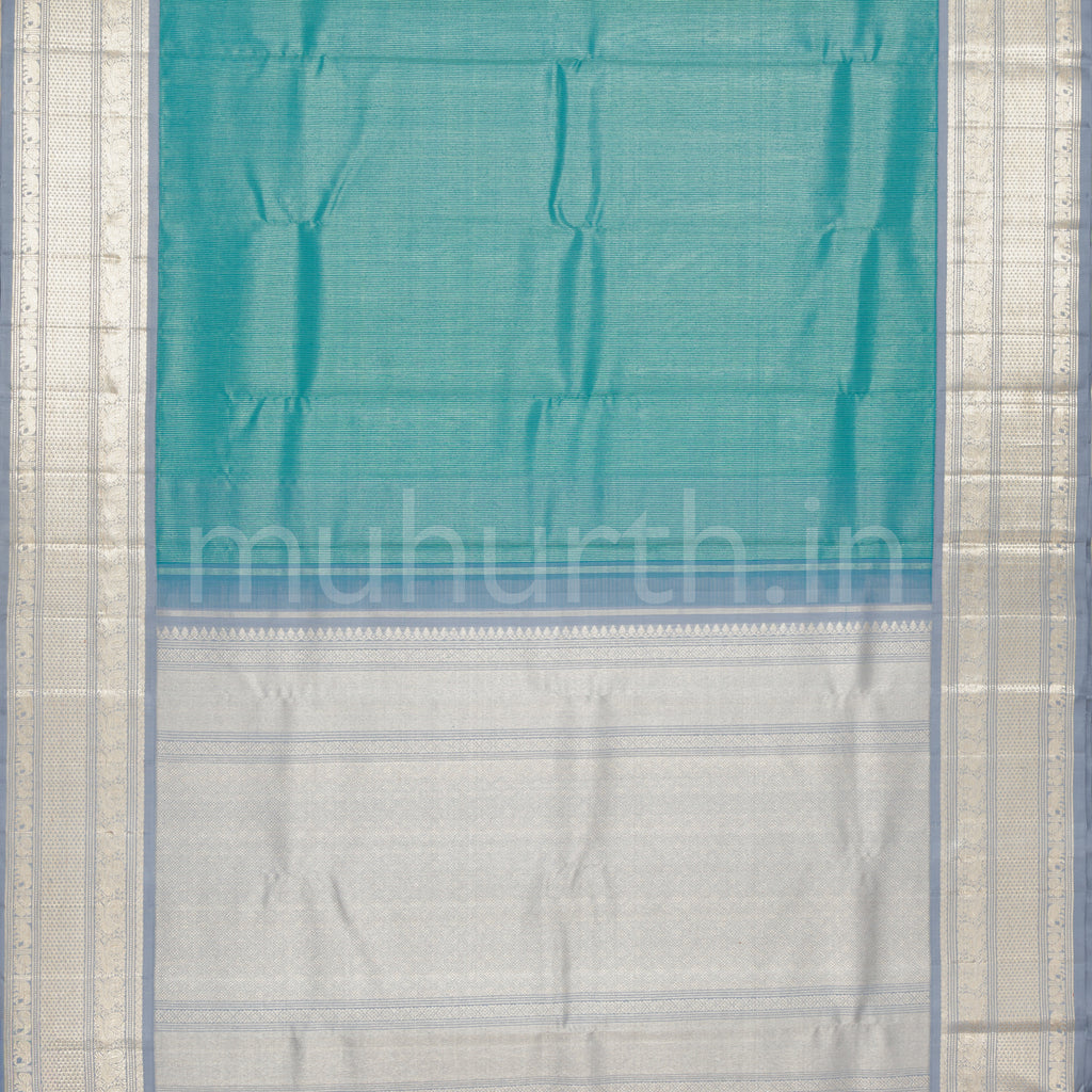 Sapphire Kora Organza Kanjivaram Silk Saree with Silver Grey