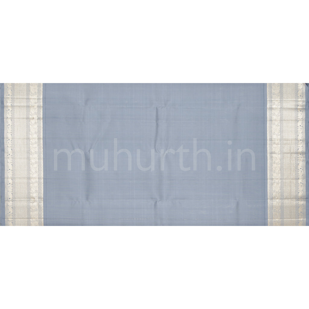 Sapphire Kora Organza Kanjivaram Silk Saree with Silver Grey