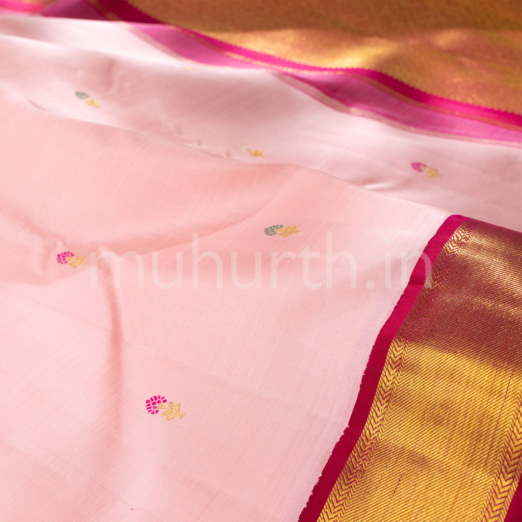 Light Pink Kanjivaram Silk Saree with Rose