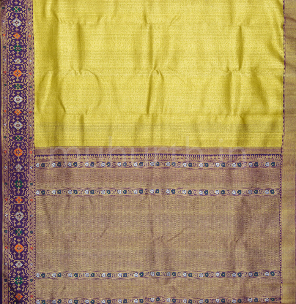 Golden Mustard Tissue Organza Pure Zari Kanjivaram Silk Saree with Meenakshi