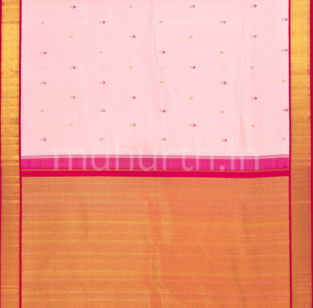 Light Pink Kanjivaram Silk Saree with Rose