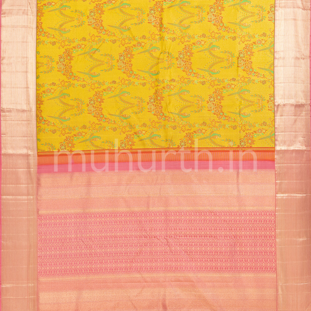 Mustard Kanjivaram Silk Saree with Peach