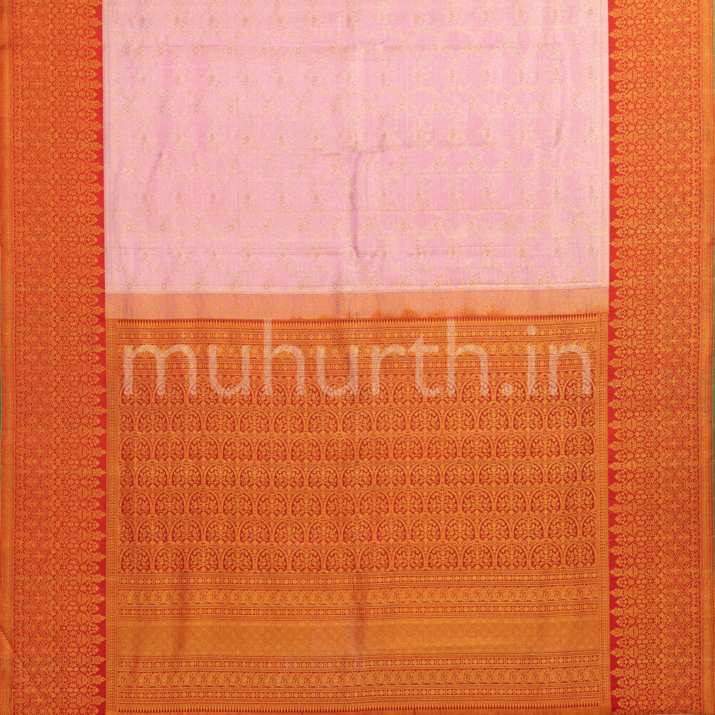 Light Pink Kanjivaram Silk Saree with Red