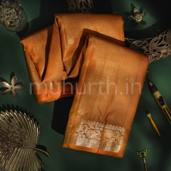 Mustard Vaira-Oosi Pure Kanjivaram Silk Saree