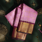 Light Pink Pure Kanjivaram Silk Saree with Magenta