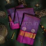 Violet Pure Kanjivaram Silk Saree with Rose