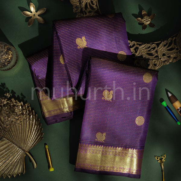 Dark Magenta Vaira-Oosi Pure Zari Kanjivaram Silk Saree