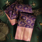 Magenta Pure Kanjivaram Silk Saree with Peach