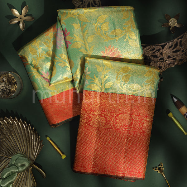 Rexona Tissue Pure Kanjivaram Silk Saree with Red