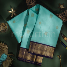 Load image into Gallery viewer, Turquoise Pure Zari Kanjivaram Silk Saree with Vijaya