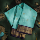 Turquoise Pure Zari Kanjivaram Silk Saree with Vijaya