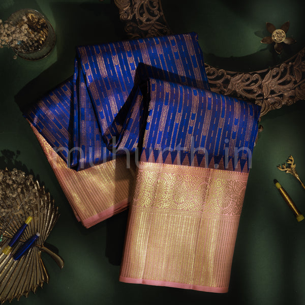 Violet Pure Kanjivaram Silk Saree with Peach