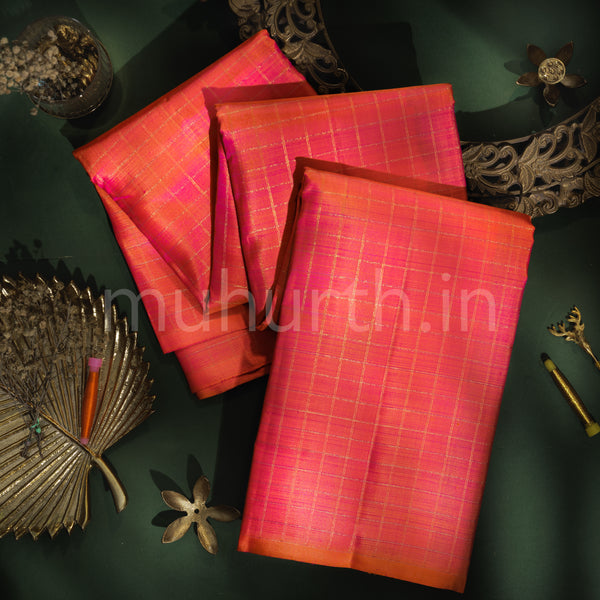 Rose Orange Pure Zari Kanjivaram Silk Saree