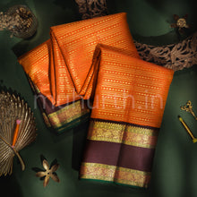 Load image into Gallery viewer, Orange Pure Kanjivaram Silk Saree with Pakku