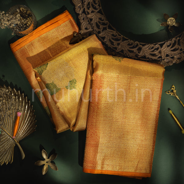 Orange Tissue Pure Kanjivaram Silk Saree