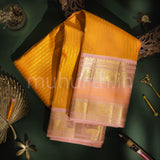 Light Orange Pure Kanjivaram Silk Saree with Peach