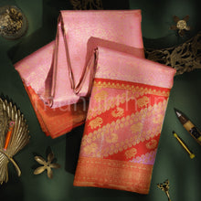 Load image into Gallery viewer, Peach Rangkat Pure Kanjivaram Silk Saree with Red