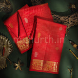 Bright Red Oosi-Kattam Pure Kanjivaram Silk Saree