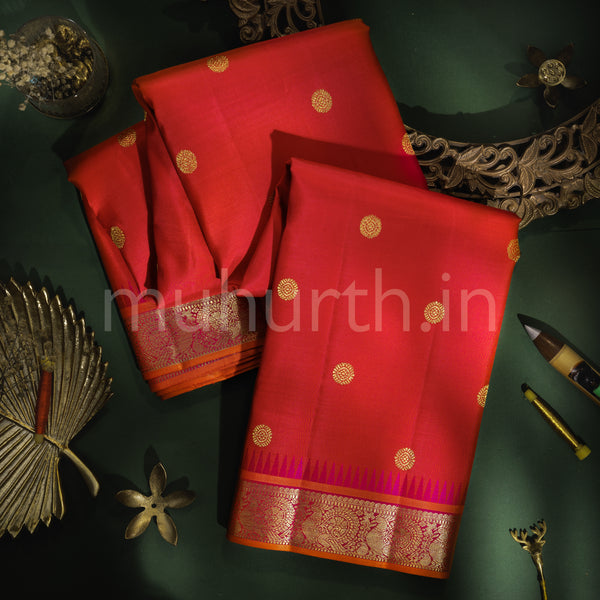 Red Orange Pure Kanjivaram Silk Saree