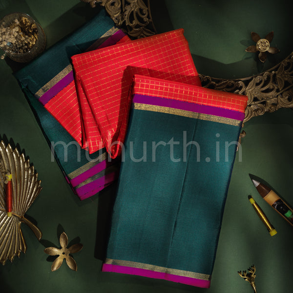 Red Pure Zari Kanjivaram Silk Saree with Green