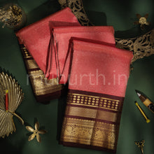 Load image into Gallery viewer, Bright Peach Pure Kanjivaram Silk Saree with Pakku