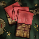 Bright Peach Pure Kanjivaram Silk Saree with Pakku