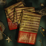 Brown Pure Kanjivaram Silk Sare Red