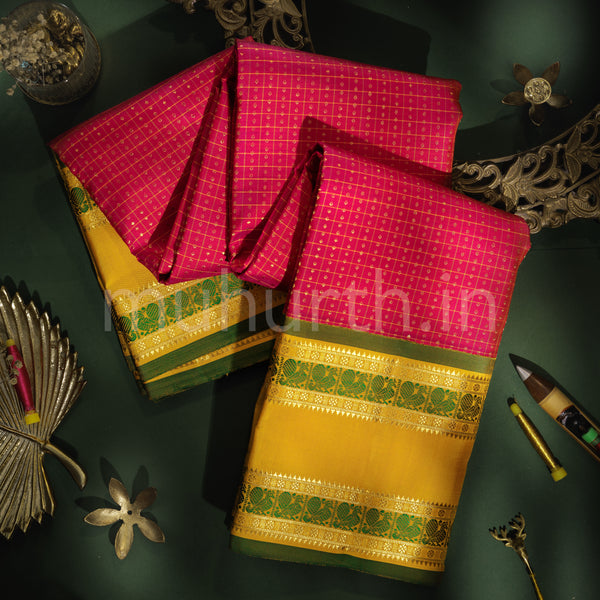 Rose Pure Zari Kanjivaram Silk Saree with Golden Mustard