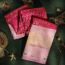 Load image into Gallery viewer, Rose Red Pure Kanjivaram Silk Saree with Pink