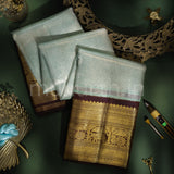 Powder Blue Organza Pure Kanjivaram Silk Saree with Pakku