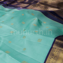 Load image into Gallery viewer, Turquoise Pure Zari Kanjivaram Silk Saree with Vijaya