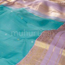 Load image into Gallery viewer, Sea Blue Pure Kanjivaram Silk Saree with Lavender