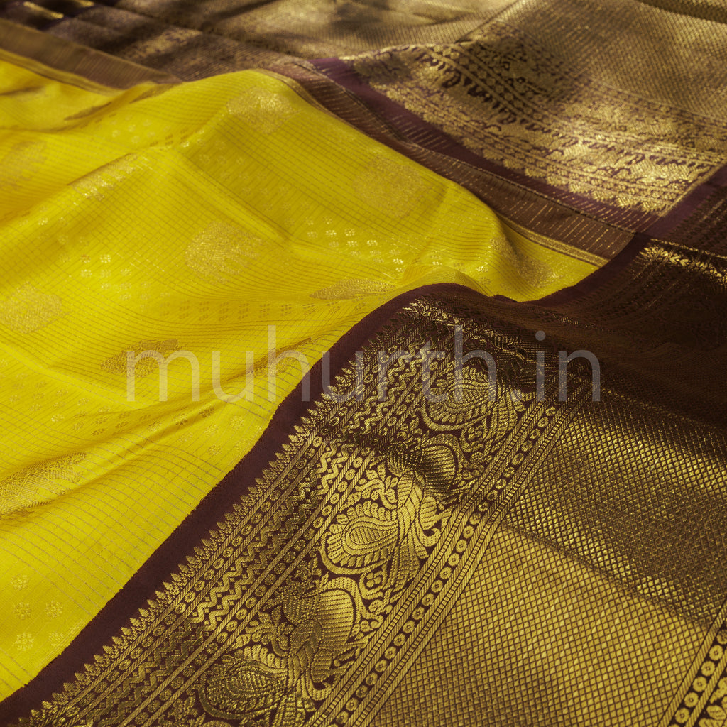 Golden Mustard Pure Kanjivaram Silk Saree with Pakku