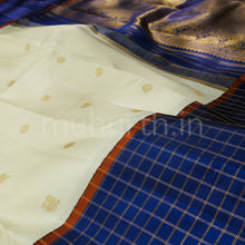 Load image into Gallery viewer, Off-White Pure Zari Kanjivaram Silk Saree with Violet