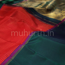 Load image into Gallery viewer, Red Pure Zari Kanjivaram Silk Saree with Green