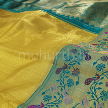 Load image into Gallery viewer, Gold Organza Tissue Pure Kanjivaram Silk Saree with Green