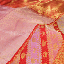Load image into Gallery viewer, Peach Rangkat Pure Kanjivaram Silk Saree with Red