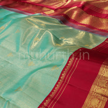 Load image into Gallery viewer, Ananda Blue Organza Tissue Pure Kanjivaram Silk Saree with Maroon
