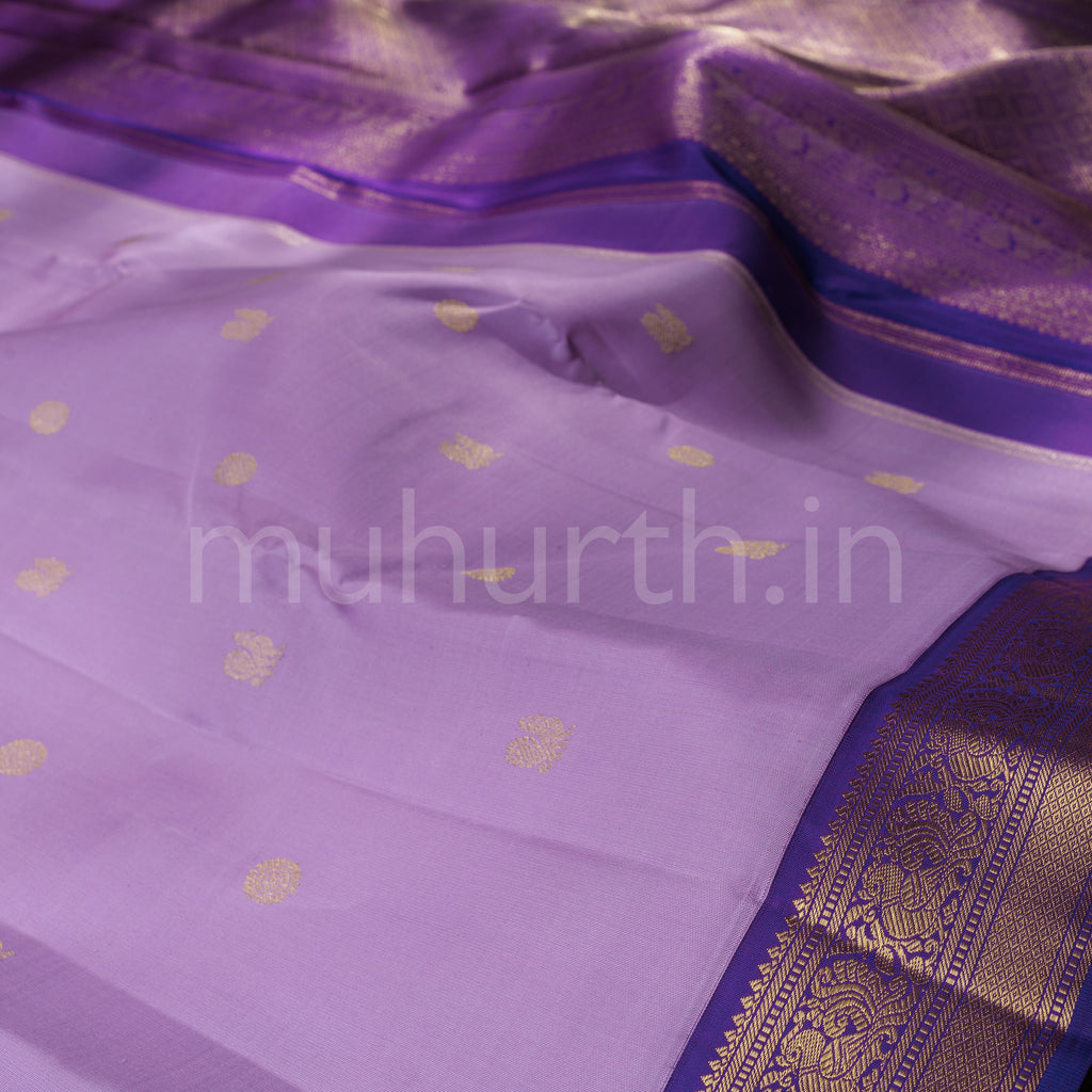 Lavender Pure Zari Kanjivaram Silk Saree with Meenakshi Violet