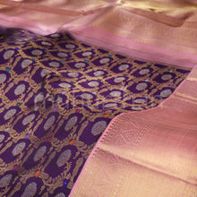 Load image into Gallery viewer, Magenta Pure Kanjivaram Silk Saree with Peach
