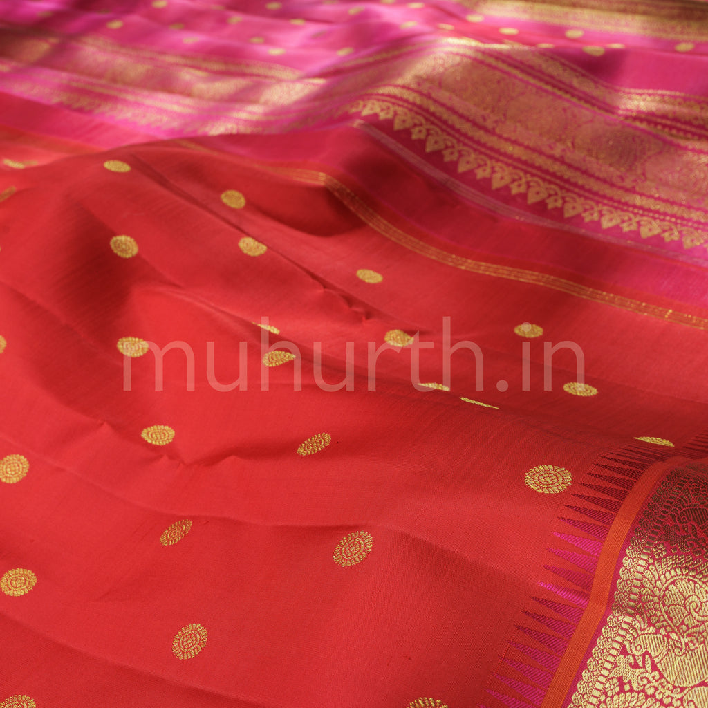 Red Orange Pure Kanjivaram Silk Saree