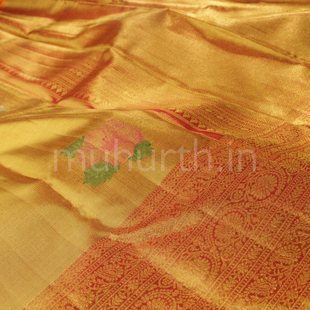 Orange Tissue Pure Kanjivaram Silk Saree