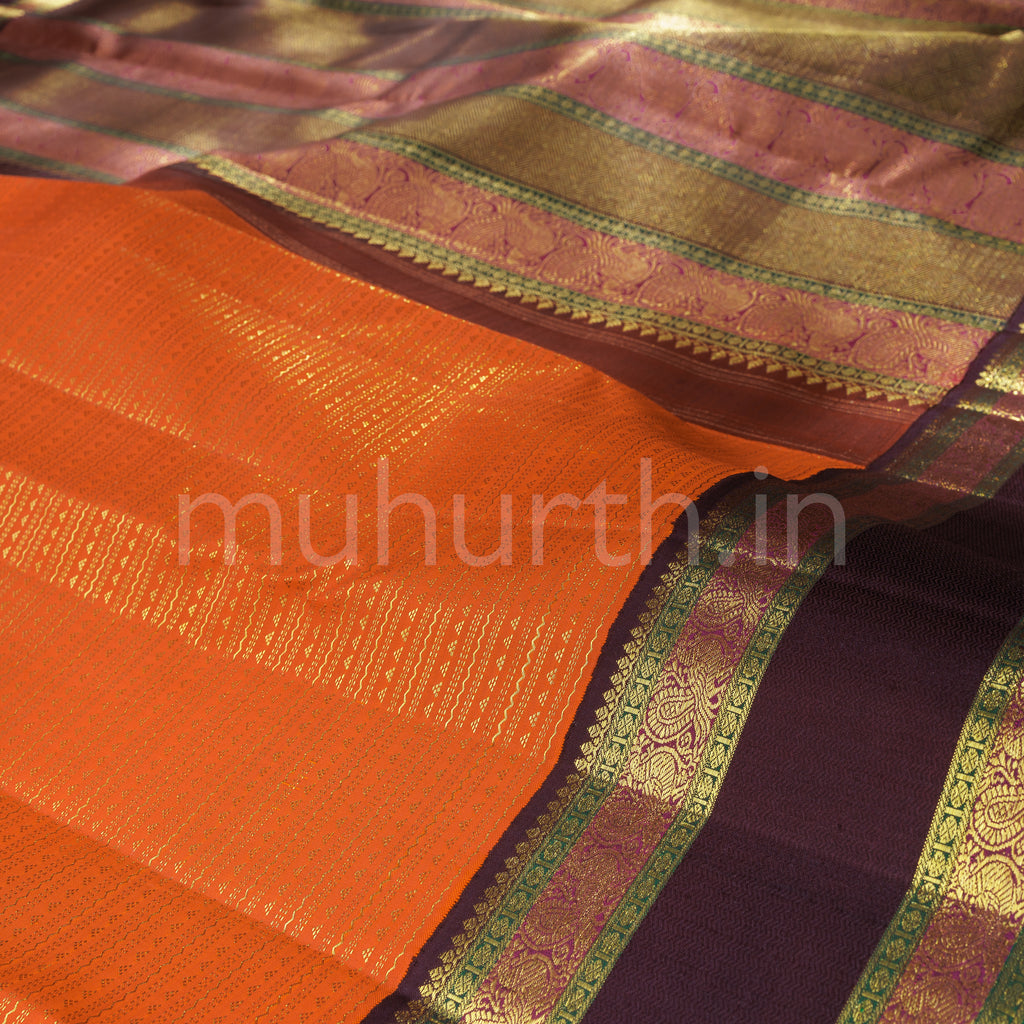 Orange Pure Kanjivaram Silk Saree with Pakku