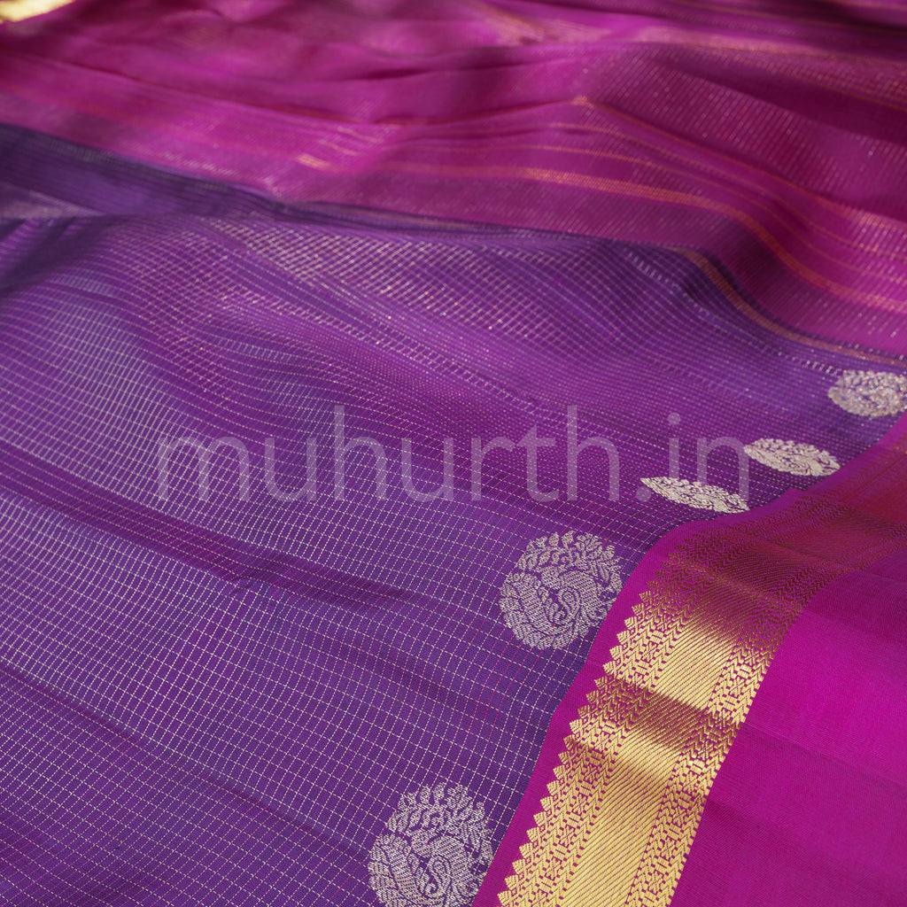 Violet Pure Kanjivaram Silk Saree with Rose