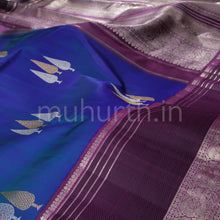Load image into Gallery viewer, Peacock Blue Pure Kanjivaram Silk Saree with Dark Magenta