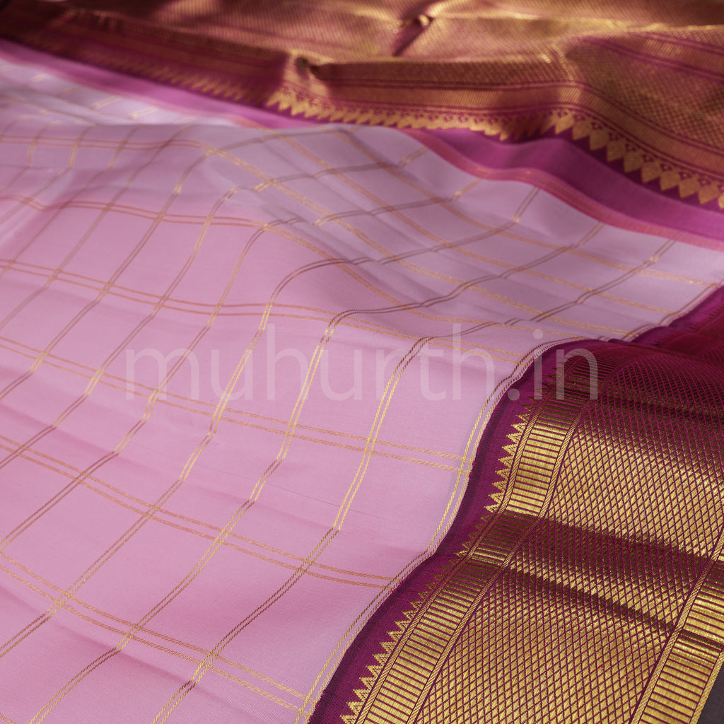 Light Pink Pure Kanjivaram Silk Saree with Magenta