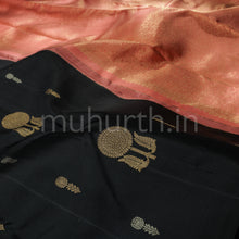 Load image into Gallery viewer, Black Pure Kanjivaram Silk Saree